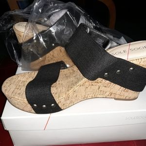 Black High Heel Wedge Sandal with 3in Cork Heel